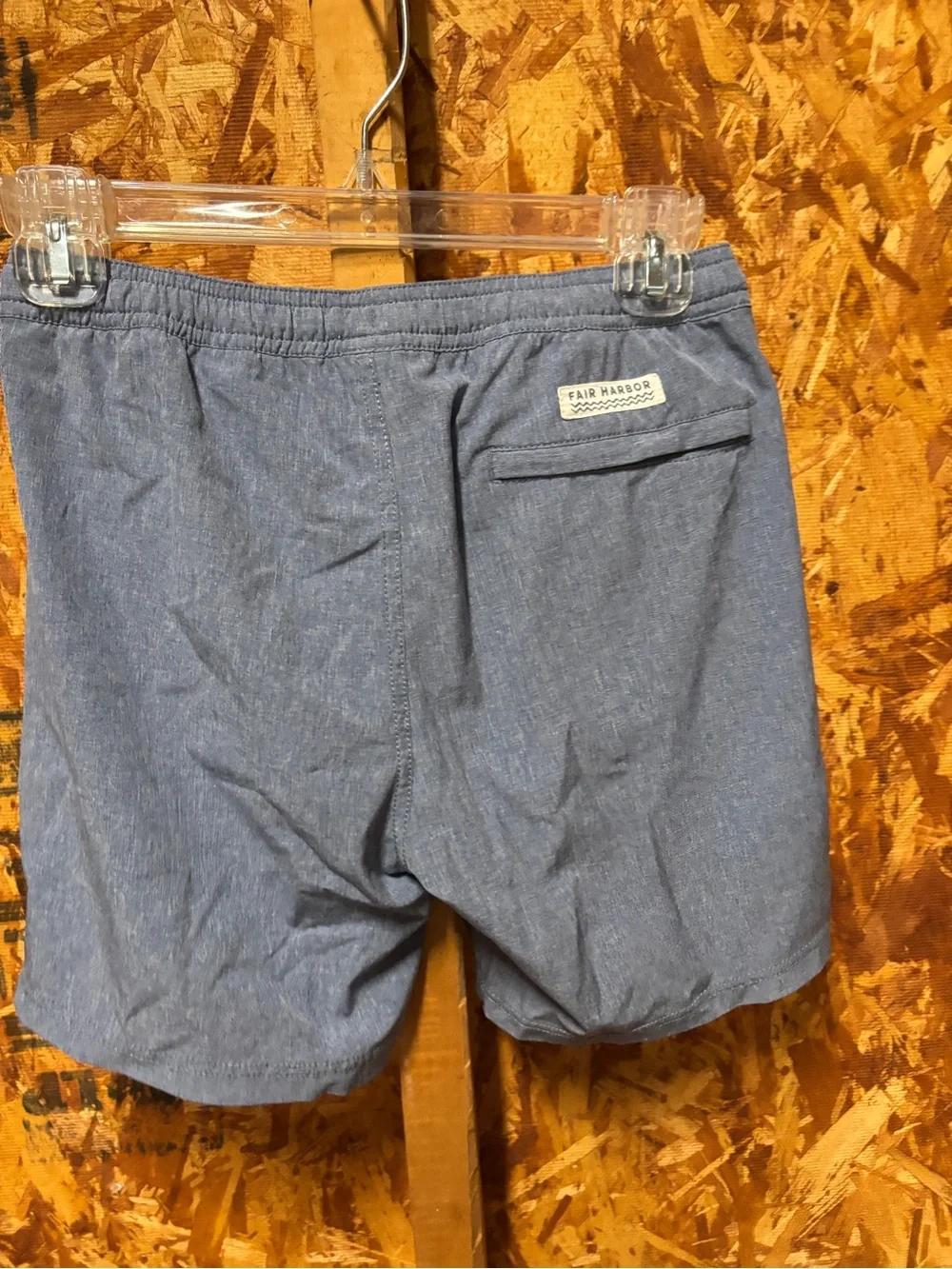 Fair Harbor Kids Swim Trunks in Heather Blue with Cream Drawstring